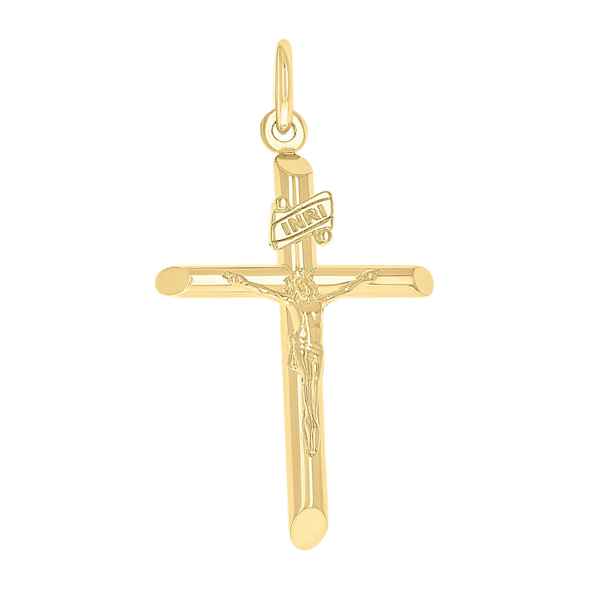 14kt Yellow Gold Unisex INRI Crucifix Cross Religious Charm Pendant