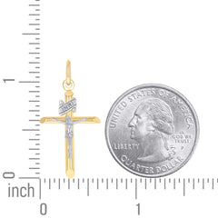 14kt Two-tone Gold Unisex INRI Crucifix Cross Religious Charm Pendant