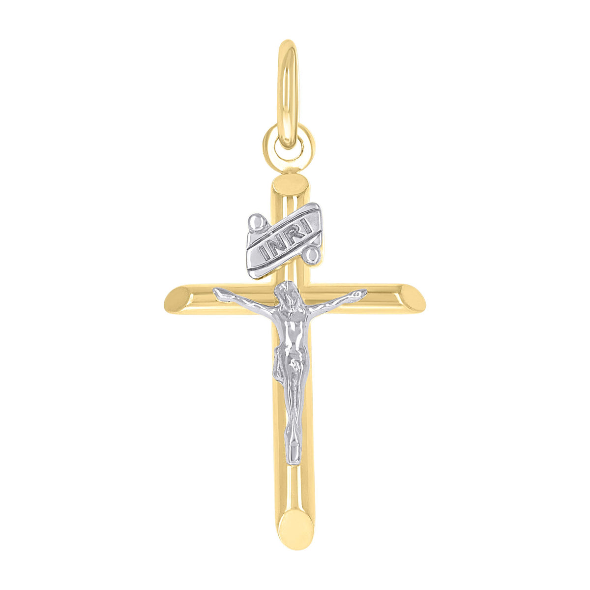 14kt Two-tone Gold Unisex INRI Crucifix Cross Religious Charm Pendant