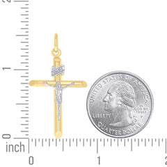 14kt Two-tone Gold Unisex INRI Crucifix Cross Religious Charm Pendant