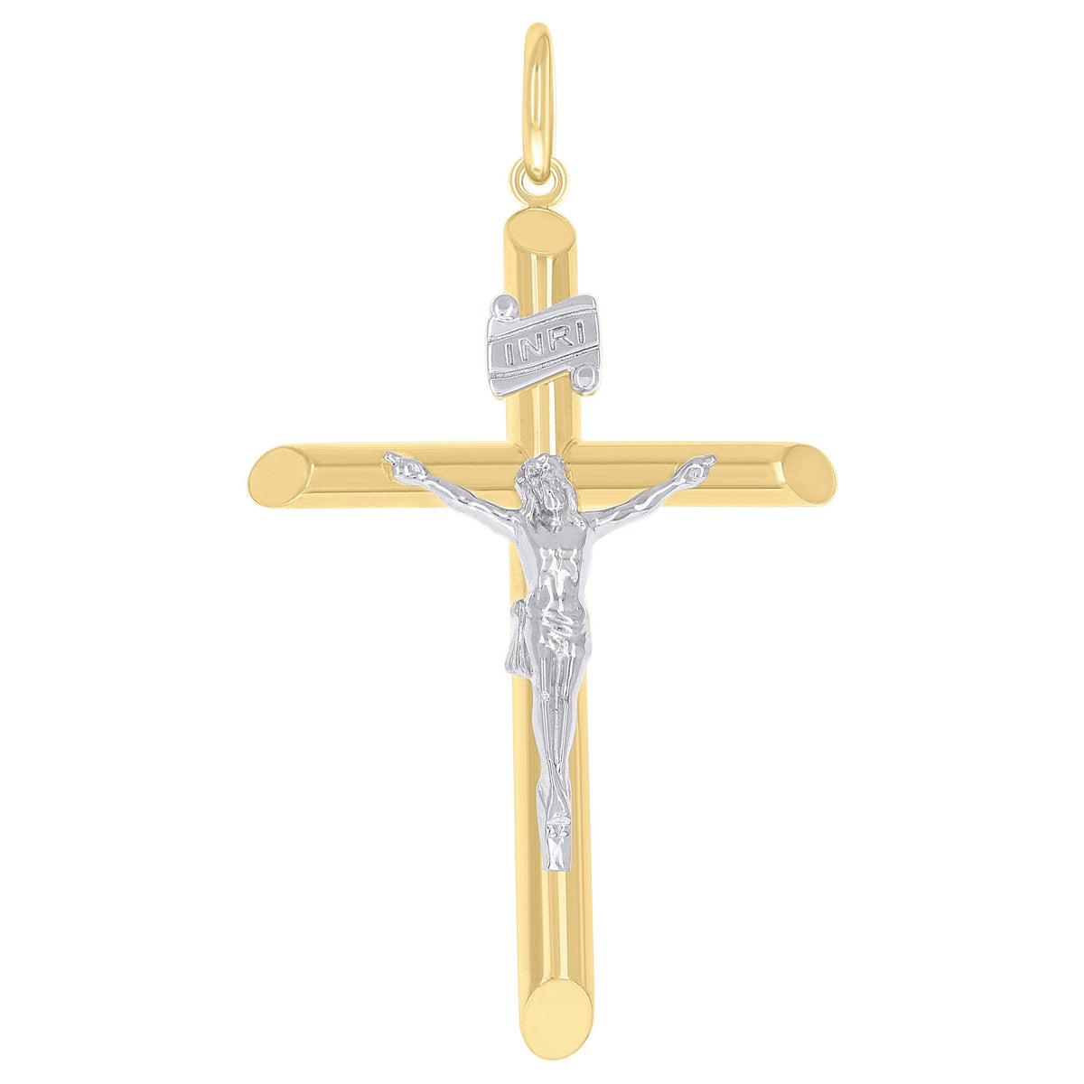 14kt Two-tone Gold Unisex INRI Crucifix Cross Religious Charm Pendant