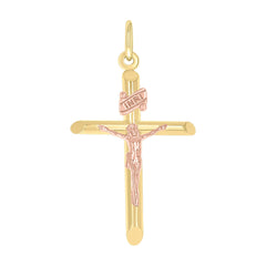 14kt Two-tone Gold Unisex INRI Crucifix Cross Religious Charm Pendant