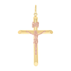 14kt Two-tone Gold Unisex INRI Crucifix Cross Religious Charm Pendant