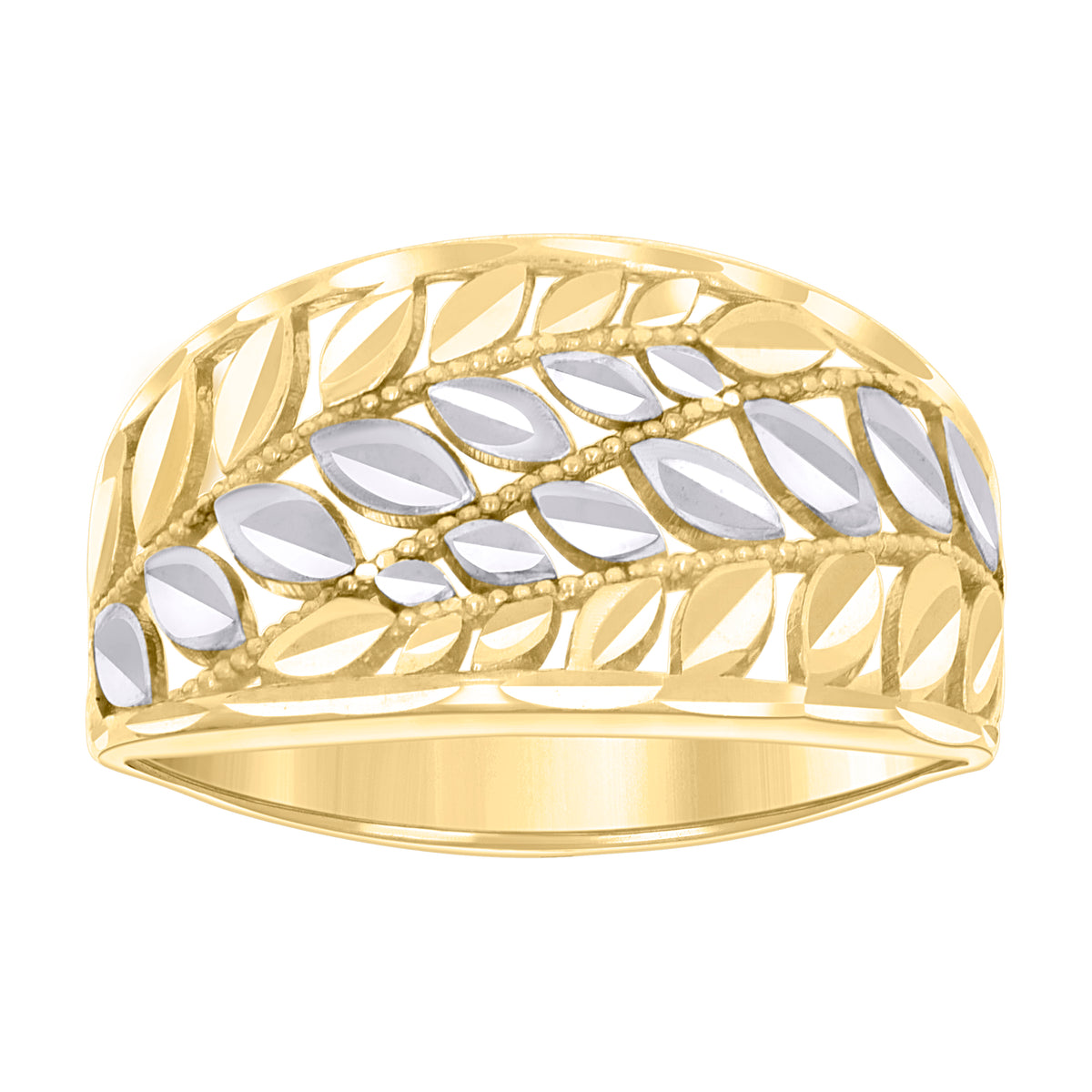 10kt Two-tone Gold Womens Leaf Pattern Fashion Ring