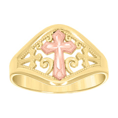 10kt Two-tone Gold Womens Cross Religious Ring
