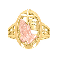 10kt Two-tone Gold Womens Holy Bible Praying Hands Symbol Religious Ring