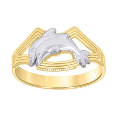 10kt Two-tone Gold Womens Dolphins Fashion Ring