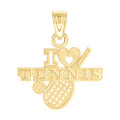 10kt Yellow Gold Unisex Heart I Love Tennis Sports Charm Pendant
