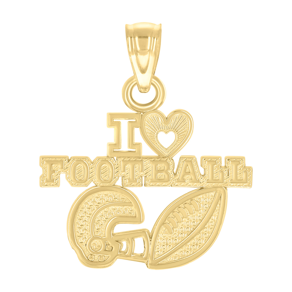 10kt Yellow Gold Mens Heart I Love Football Sports Charm Pendant