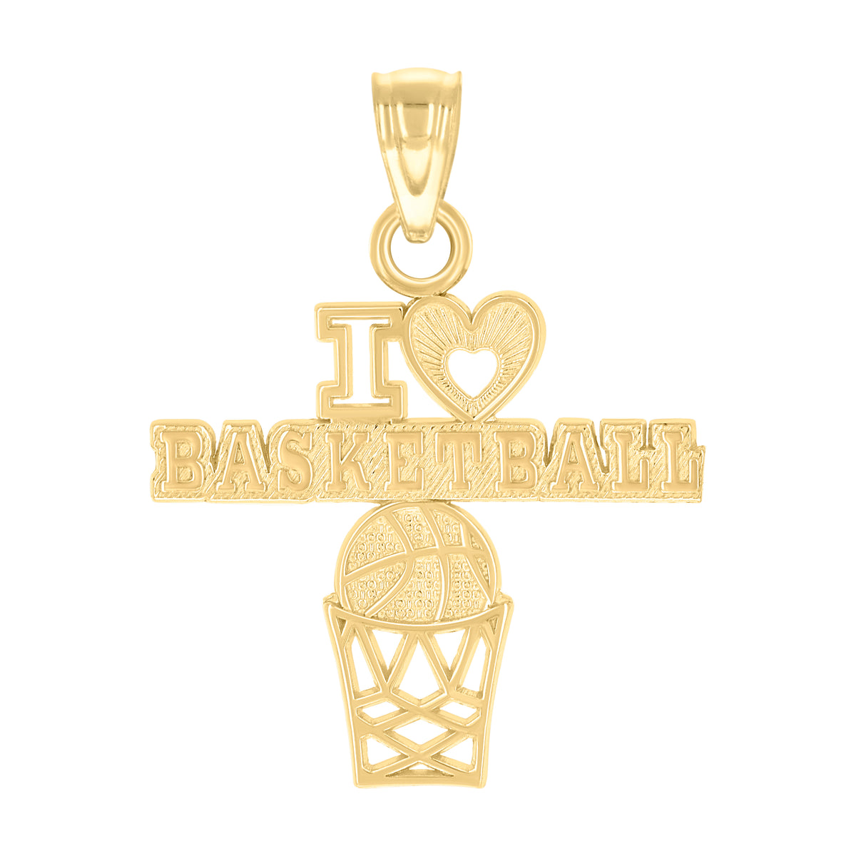 10kt Yellow Gold Mens Heart I Love Basketball Sports Charm Pendant