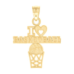 10kt Yellow Gold Mens Heart I Love Basketball Sports Charm Pendant