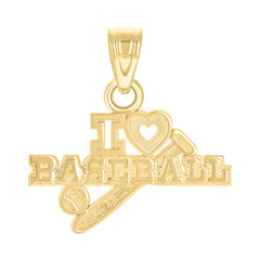10kt Yellow Gold Mens Heart I Love Baseball Sports Charm Pendant