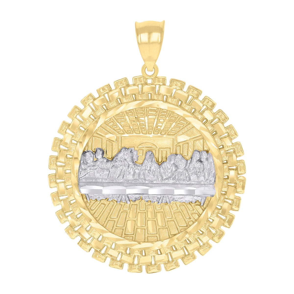 14kt Two-tone Gold Mens Last Supper Religious Pendant