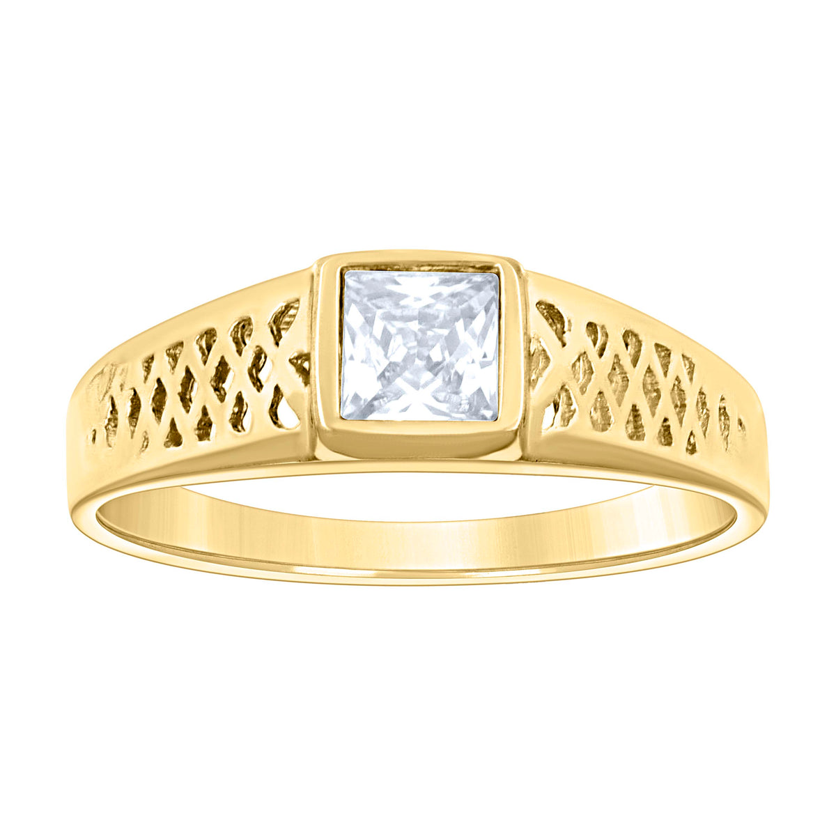 14kt Yellow Gold Baby Princess-cut Cubic-Zirconia Square Head Ring