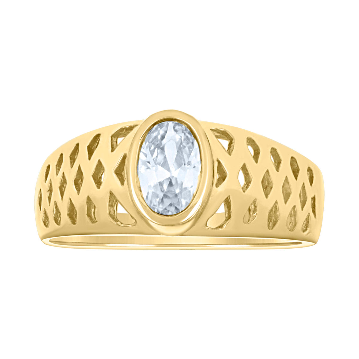 14kt Yellow Gold Baby Oval Cubic-Zirconia Oval Fashion Ring