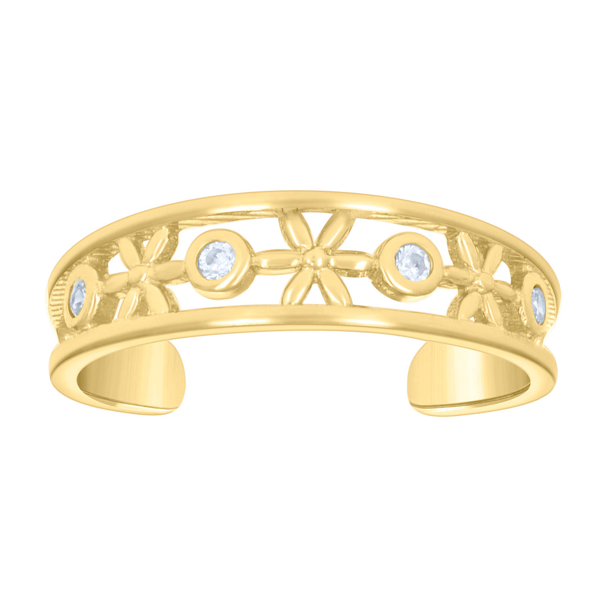 14kt Yellow Gold Womens Cubic-Zirconia Floral Toe Ring