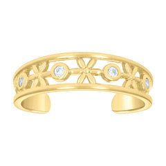 14kt Yellow Gold Womens Cubic-Zirconia Floral Toe Ring