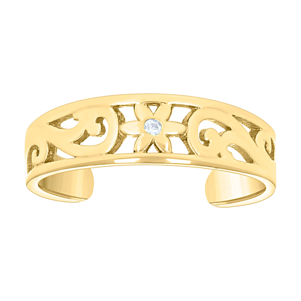 14kt Yellow Gold Womens Cubic-Zirconia Floral Toe Ring