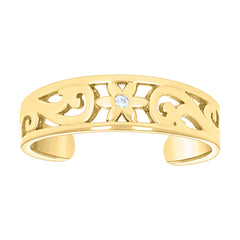 14kt Yellow Gold Womens Cubic-Zirconia Floral Toe Ring