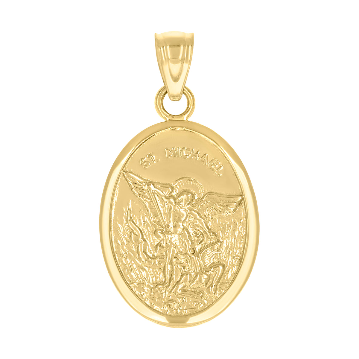 14kt Yellow Gold Unisex Oval Medallion St. Michael Religious Pendant