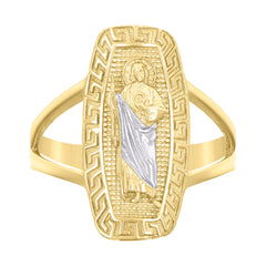 10kt Two-tone Gold Womens St. Jude Religious Greek Key Patterned Ring