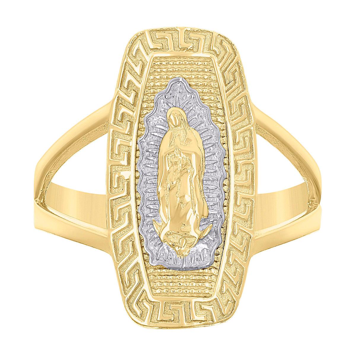 10kt Two-tone Gold Womens Greek Key Patterned Guadalupe Religious Ring
