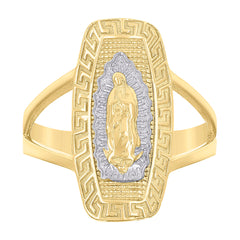 10kt Two-tone Gold Womens Greek Key Patterned Guadalupe Religious Ring