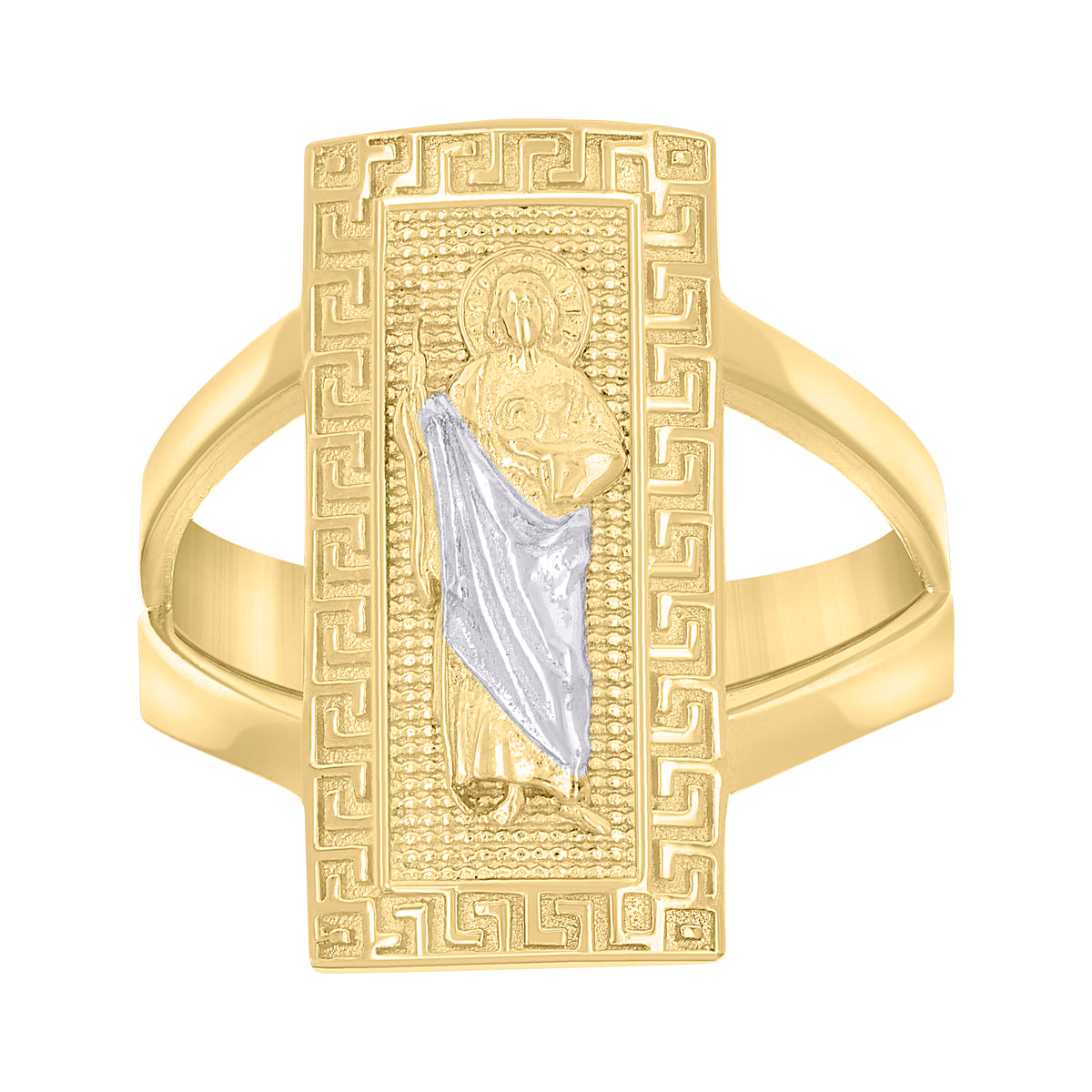 10kt Two-tone Gold Womens St. Jude Religious Greek Key Ring