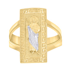 10kt Two-tone Gold Womens St. Jude Religious Greek Key Ring