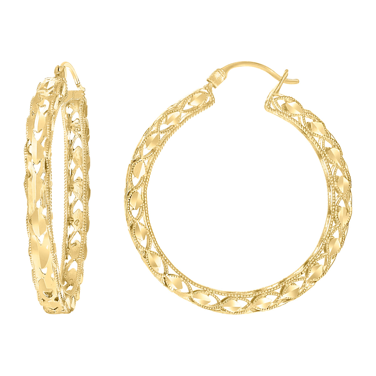 14kt Yellow Gold Womens Patterned Hoop Earrings