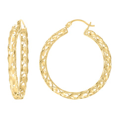 14kt Yellow Gold Womens Patterned Hoop Earrings