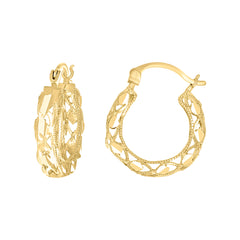 14kt Yellow Gold Womens Patterned Hoop Earrings