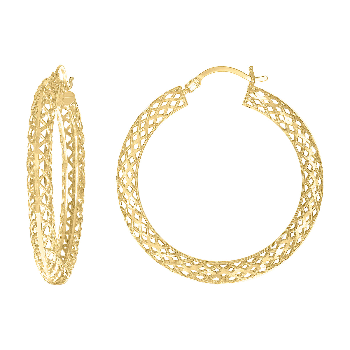 14kt Yellow Gold Womens Hollow Patterned Hoop Earrings