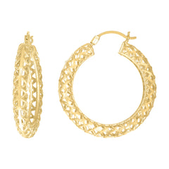 14kt Yellow Gold Womens Hollow Patterned Hoop Earrings