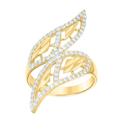 14kt Yellow Gold Womens Cubic-Zirconia Bypass Double Leaf Fashion Ring