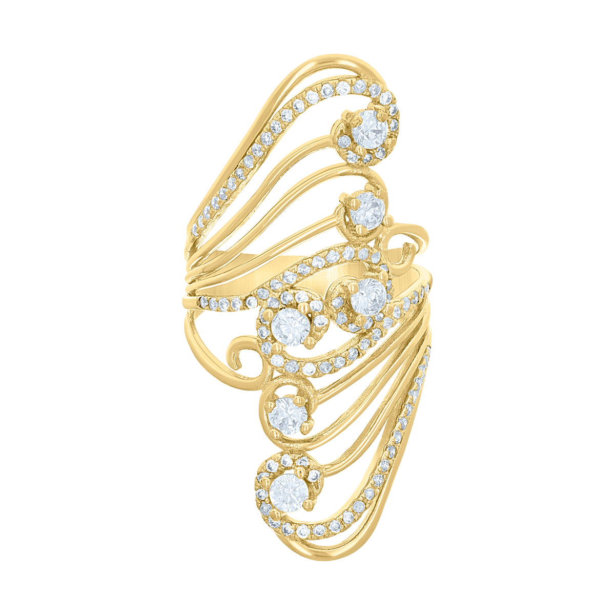 14kt Yellow Gold Womens Cubic-Zirconia Filigree Fashion Ring