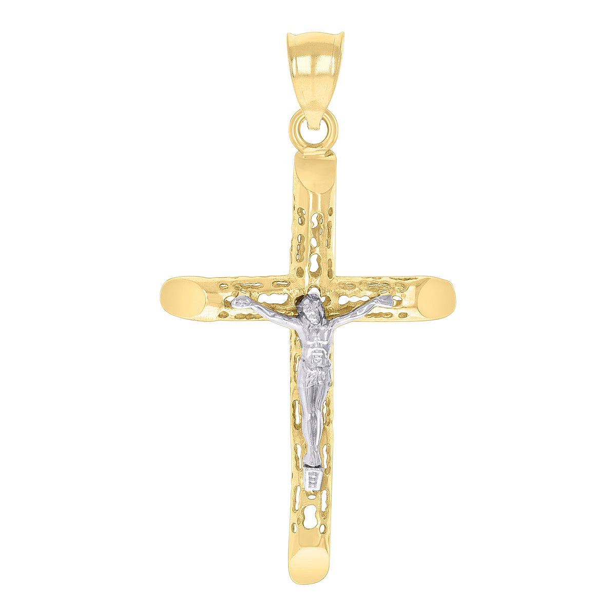14kt Two-tone Gold Unisex Crucifix Cross Religious Charm Pendant