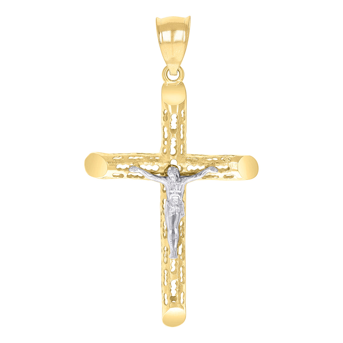 14kt Two-tone Gold Unisex Crucifix Cross Religious Charm Pendant