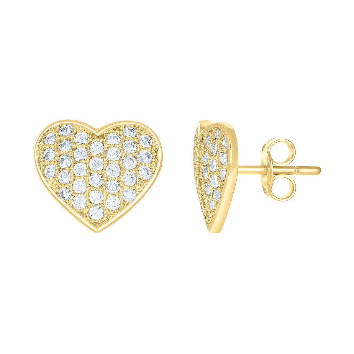 14kt Yellow Gold Womens Cubic-Zirconia Heart Stud Earrings