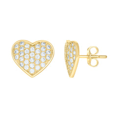 14kt Yellow Gold Womens Cubic-Zirconia Heart Stud Earrings