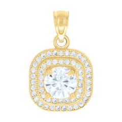 14kt Yellow Gold Womens Cubic-Zirconia Square Fashion Charm Pendant