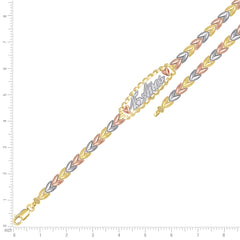 14kt Tri-Color Gold Womens 15 Anos Quinceanera Charm Bracelet Size 7.5 Inches