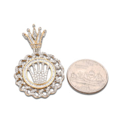 Mens 10k Yellow Gold Rolex Logo Cuban Link Round Shape 1.5CTW Natural Diamond Charm 8.2g Pendant
