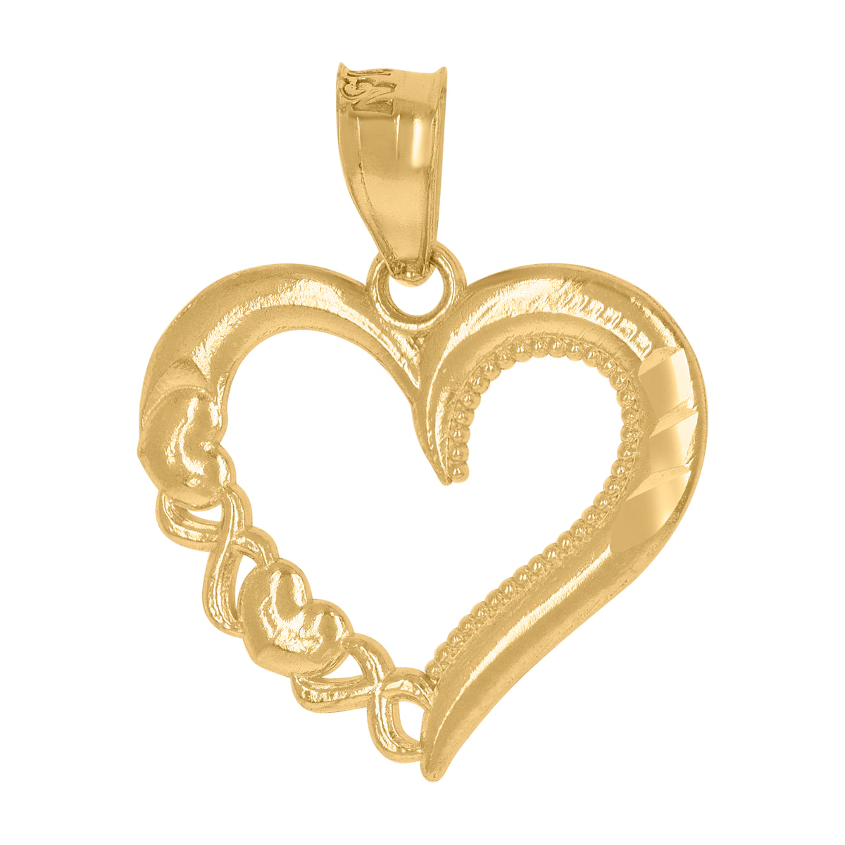 10kt Yellow Gold Womens Diamond-Cut Love Heart Charm Pendant