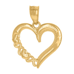 10kt Yellow Gold Womens Diamond-Cut Love Heart Charm Pendant