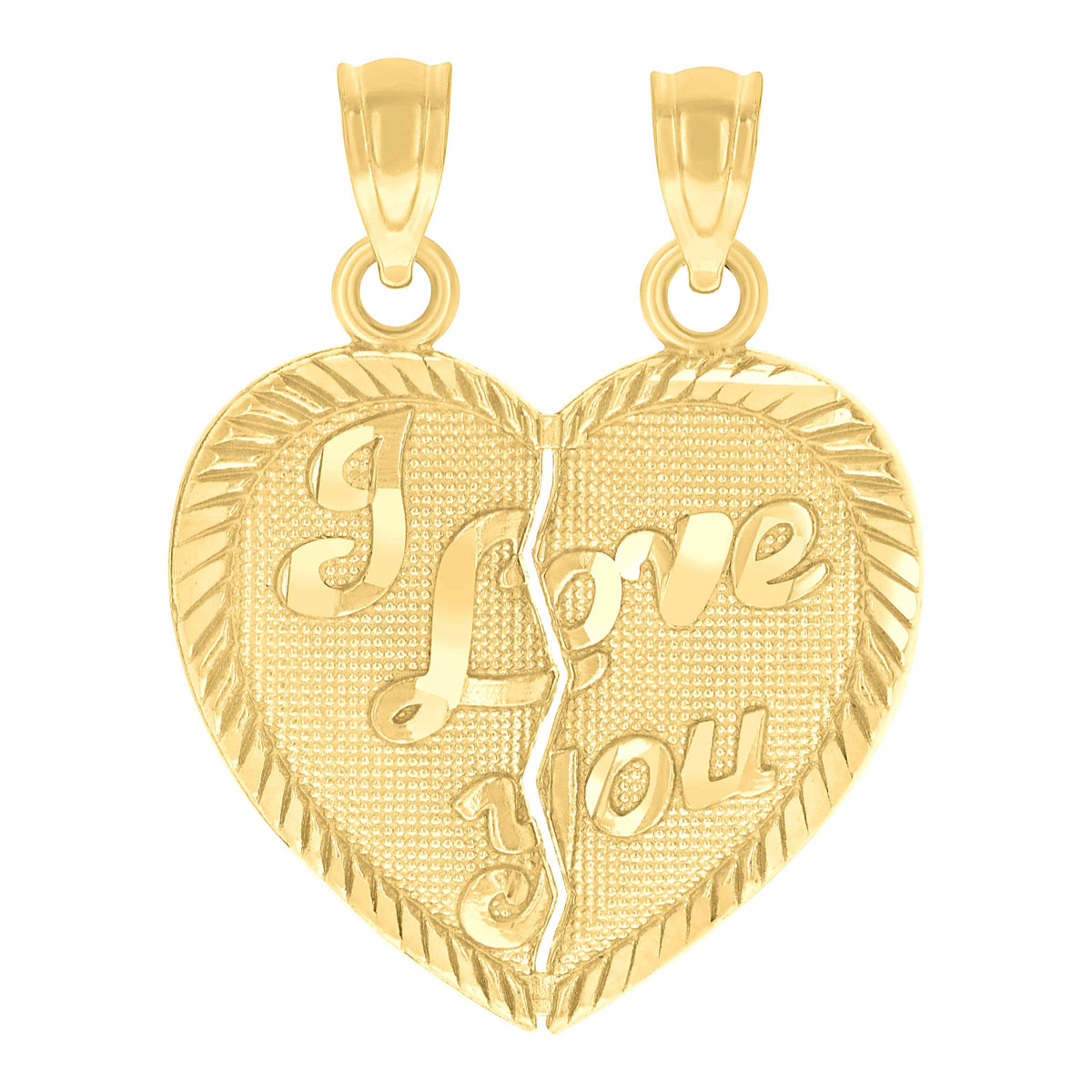 10kt Yellow Gold Womens Textured I Love You Break Apart Heart Charm Pendant