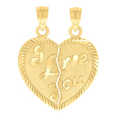 10kt Yellow Gold Womens Textured I Love You Break Apart Heart Charm Pendant