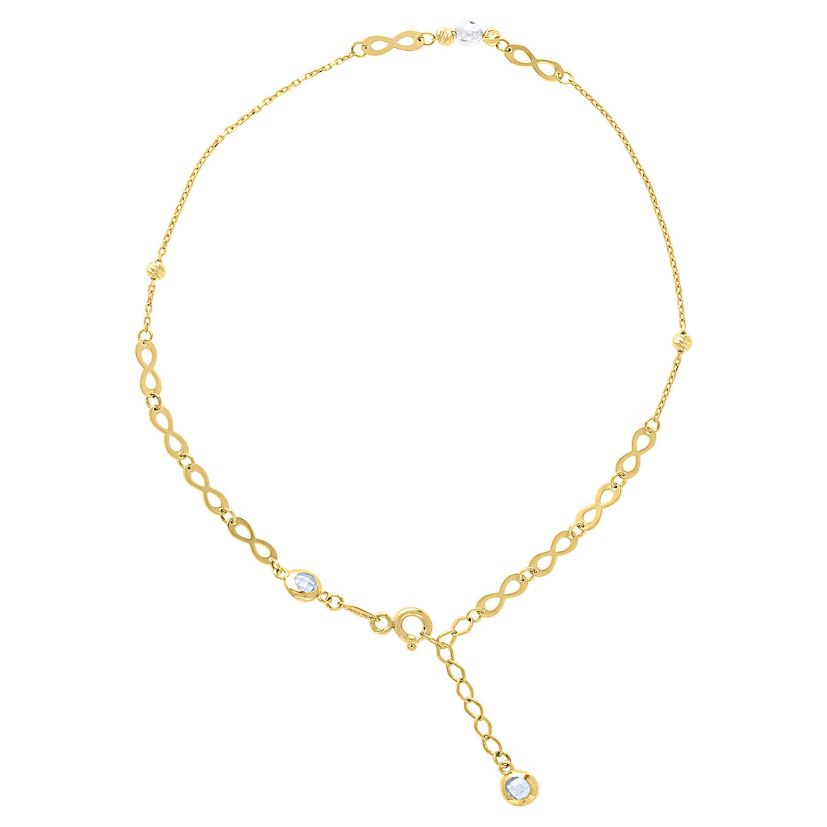 14kt Yellow Gold Womens Cubic-Zirconia Beaded Infinity Link Anklet Size 10 Inches