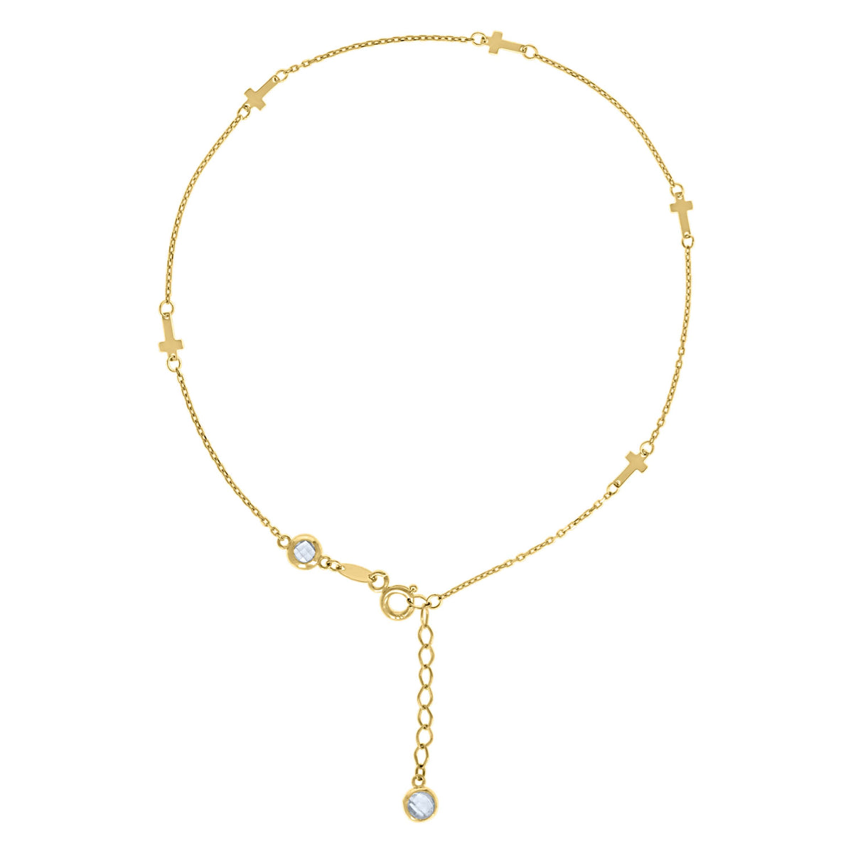 14kt Yellow Gold Womens Cubic-Zirconia Cross Link Anklet Size 10 Inches