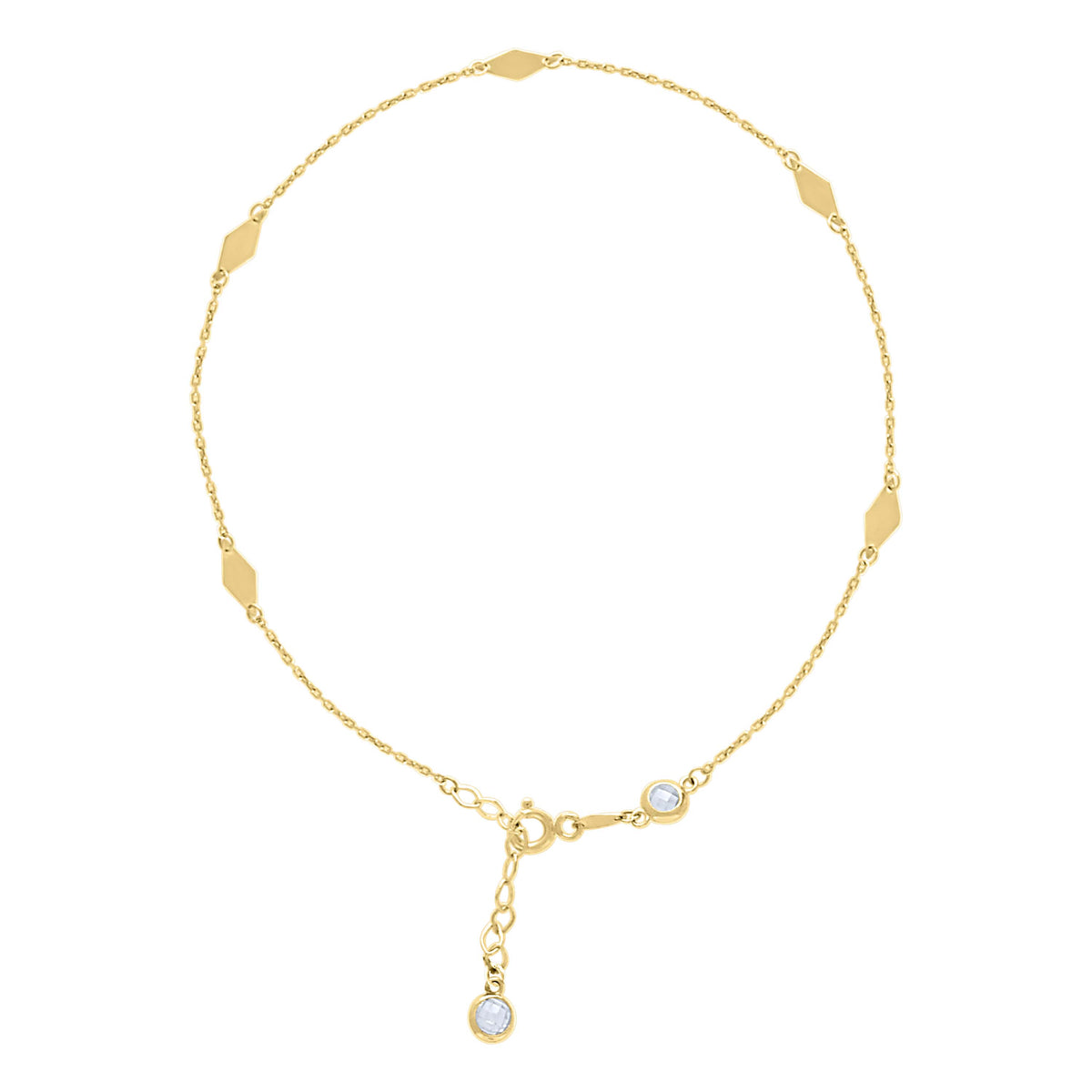 14kt Yellow Gold Womens Cubic-Zirconia Fashion Link Anklet Size 10 Inches